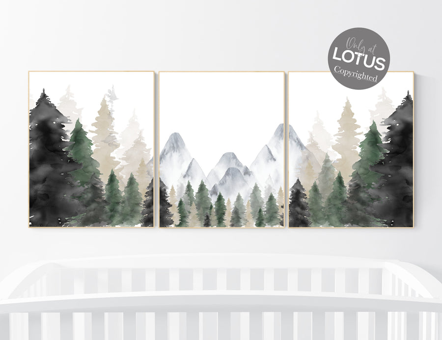 Sage Green Mountain Nursery Print: Adventure Theme Wall Art