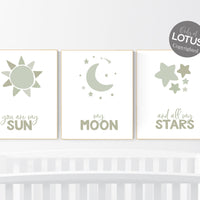 Gender neutral nursery, green nursery, moon nursery, moon and sun nursery, You Are My Sun My Moon And All My Stars, sage green nursery