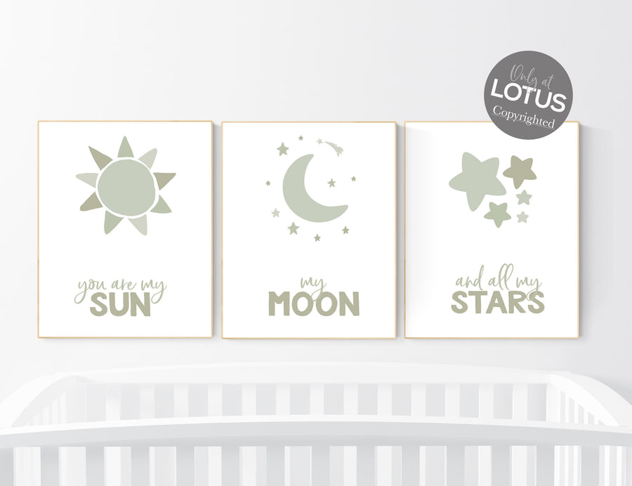 Gender neutral nursery, green nursery, moon nursery, moon and sun nursery, You Are My Sun My Moon And All My Stars, sage green nursery