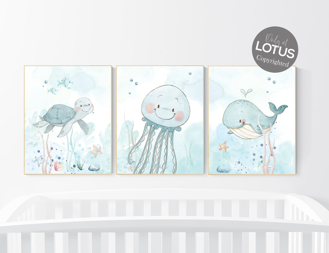 Under the sea wall art, Ocean nursery decor, Nautical nursery print set, under the sea nursery, gender neutral nursery, ocean nursery