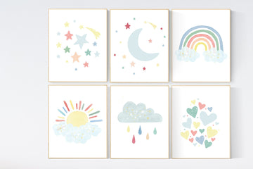 Nursery decor rainbow, neutral Rainbow Wall Art, rainbow Print Set, Cloud Rainbow Sun, Rainbow Wall Art, gender neutral, Watercolor Rainbow