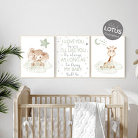 Nursery wall art animals, green nursery, gender neutral nursery, sage green, baby room decor, giraffe nursery, elephant, animal prints