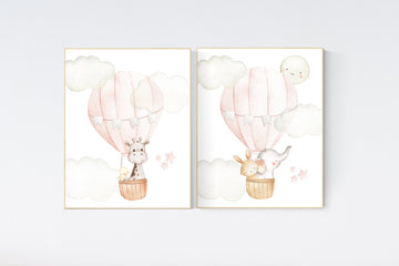 Blush nursery wall art, Nursery decor girl, hot air balloon nursery, blush pink nursery, nursery decor woodland animals, hot air balloon