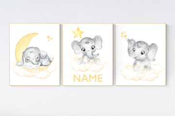 Yellow nursery, gender neutral nursery, elephant nursery wall art , yellow and gray nursery art, baby room art, yellow and gray nursery