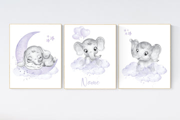 Nursery decor girl purple, nursery decor girl elephant, Girls room decor purple, moon and stars, lavender, star nursery, lilac nursery decor