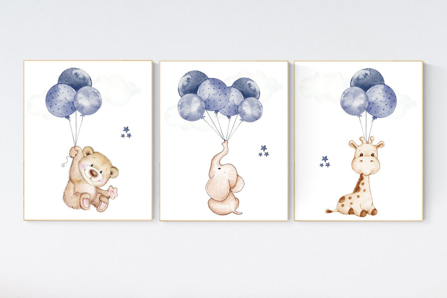 Boy nursery room decor, animal nursery, navy blue nursery decor, elephant nursery, giraffe nursery, baby boy nursery room decor, bear