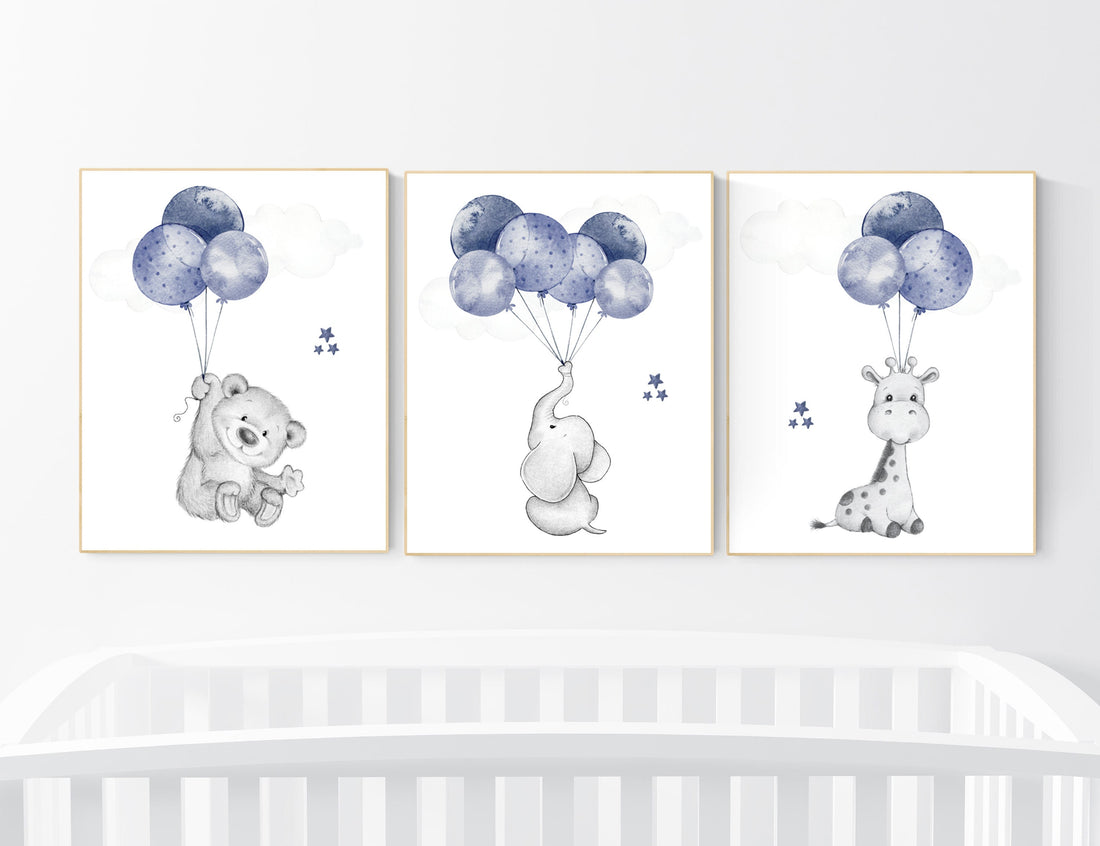 Nursery decor boy, animal nursery, navy blue nursery decor, elephant nursery, giraffe nursery, baby boy nursery room decor, bear nursery