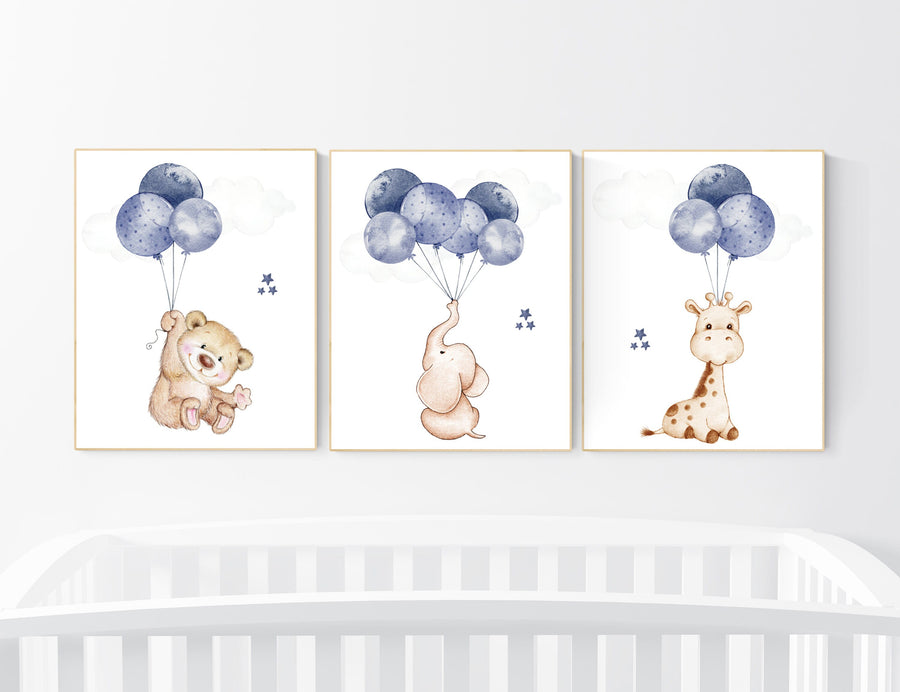 Boy nursery room decor, animal nursery, navy blue nursery decor, elephant nursery, giraffe nursery, baby boy nursery room decor, bear