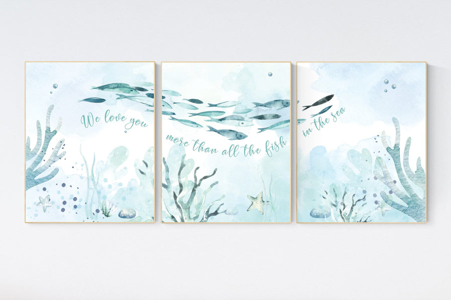 Under the sea wall art, Ocean nursery decor, Nautical nursery print set, under the sea nursery, gender neutral nursery, ocean, nautical