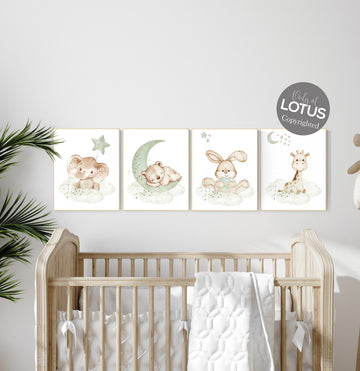 Gender neutral nursery, green nursery, animal prints for nursery, sage green, baby room decor, nursery wall art animals, neutral nursery
