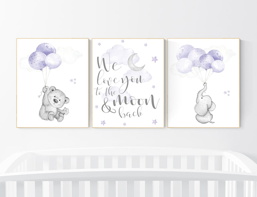 Nursery decor girl purple, elephant nursery, lavender and gray, elephant balloons, purple nursery, girl nursery ideas, lilac nursery