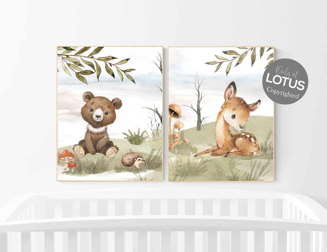 Animal nursery decor, woodland nursery prints, jungle animals, gender neutral nursery, Woodland Nursery, animal prints, deer, bear