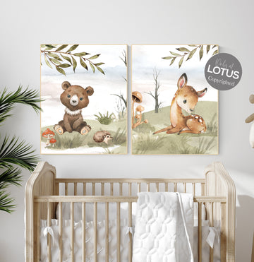 Animal nursery decor, woodland nursery prints, jungle animals, gender neutral nursery, Woodland Nursery, animal prints, deer, bear