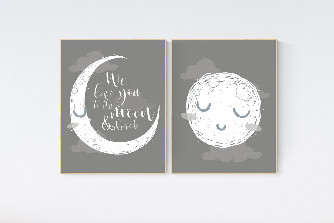 Grey nursery decor, gray nursery decor, sun and moon, grey, moon and stars nursery, gender neutral nursery wall art, sunshine, moon