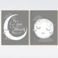 Grey nursery decor, gray nursery decor, sun and moon, grey, moon and stars nursery, gender neutral nursery wall art, sunshine, moon