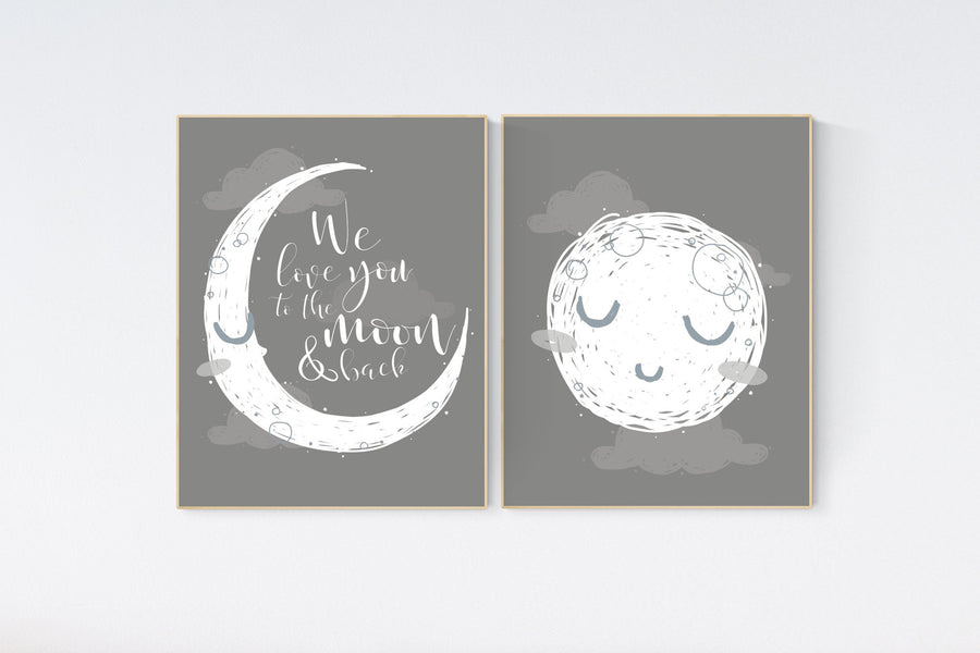 Grey nursery decor, gray nursery decor, sun and moon, grey, moon and stars nursery, gender neutral nursery wall art, sunshine, moon