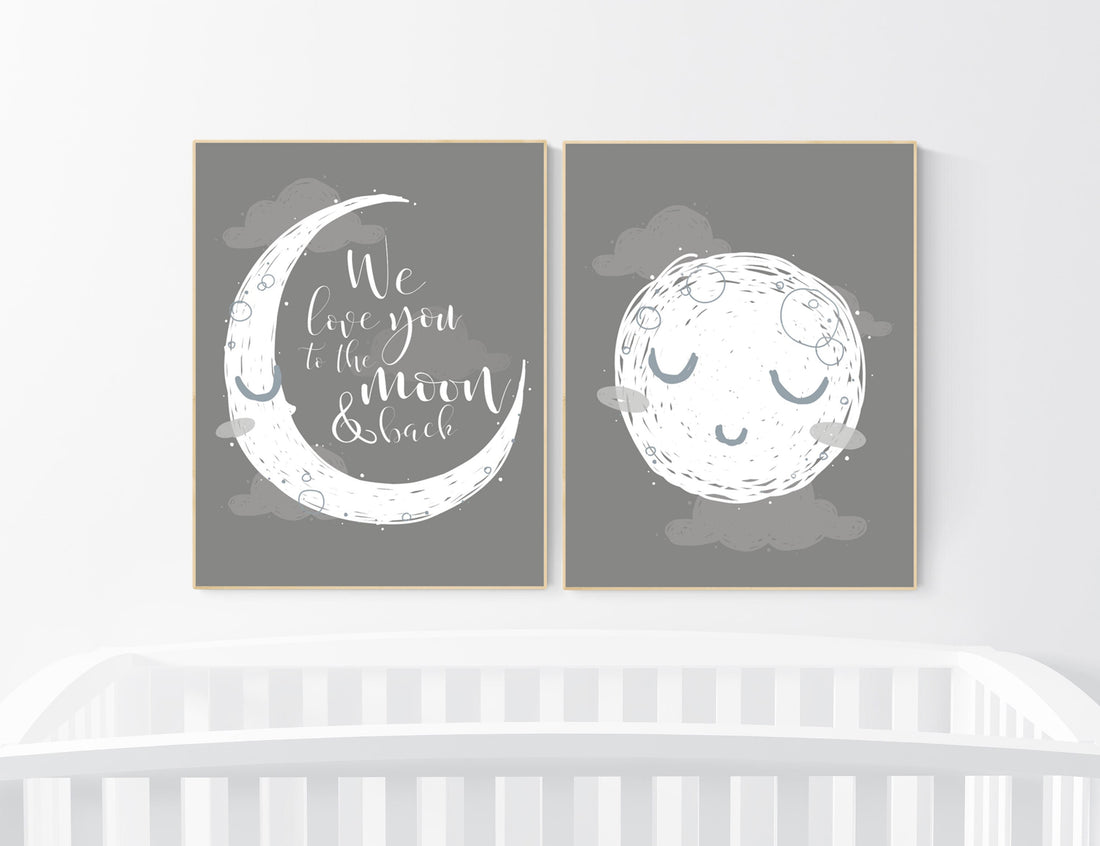 Grey nursery decor, gray nursery decor, sun and moon, grey, moon and stars nursery, gender neutral nursery wall art, sunshine, moon