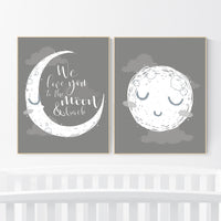 Grey nursery decor, gray nursery decor, sun and moon, grey, moon and stars nursery, gender neutral nursery wall art, sunshine, moon