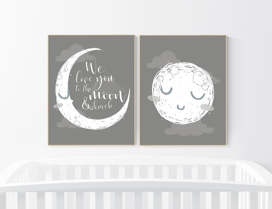Grey nursery decor, gray nursery decor, sun and moon, grey, moon and stars nursery, gender neutral nursery wall art, sunshine, moon