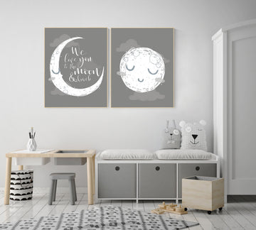 Grey nursery decor, gray nursery decor, sun and moon, grey, moon and stars nursery, gender neutral nursery wall art, sunshine, moon