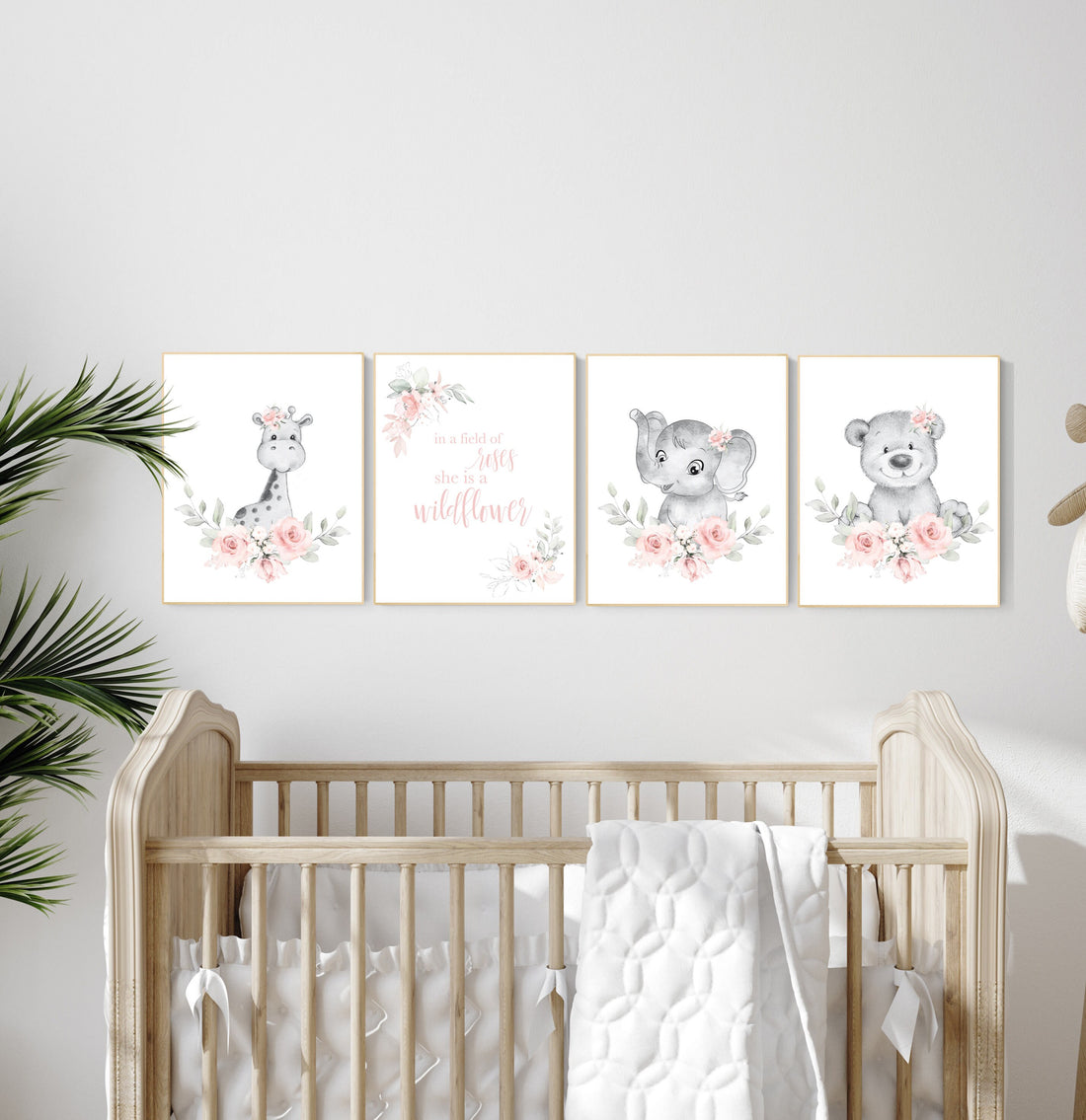 Boho nursery wall art, girl nursery decor, jungle animals, floral nursery, animal nursery prints, flower nursery, girl room decor
