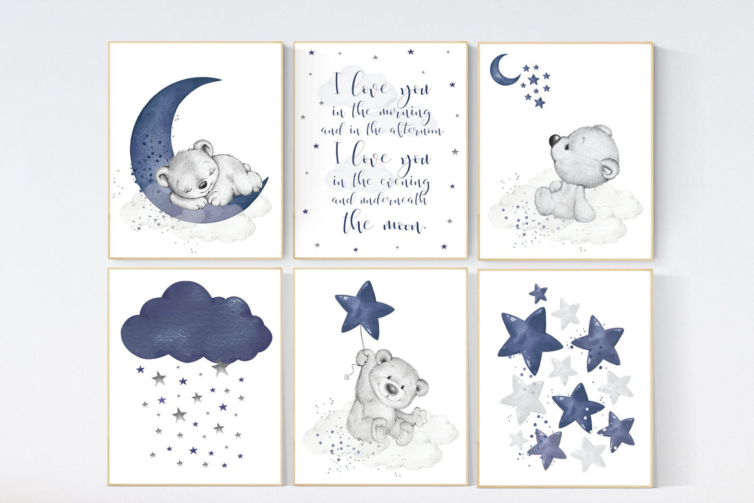 Nursery decor boy bear, boys nursery prints, nursery decor boy ideas, nursery art ideas, navy blue nursery, boy nursery, bear nursery