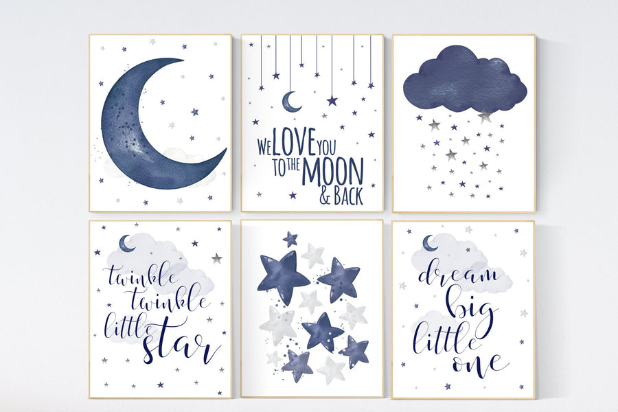 Boys room decor, Nursery decor boy, navy nursery wall art boy, navy nursery set, quote prints, boy nursery prints, moon nursery