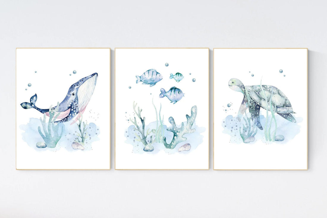 Ocean nursery decor, Nautical nursery print set, under the sea nursery, gender neutral nursery, ocean, nautical, Under the sea wall art