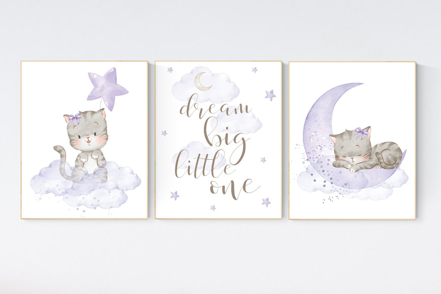 Nursery decor girl purple, cat nursery, Nursery decor girl lavender and gray, kitten nursery, girl nursery decor, cats print for nursery