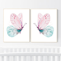 Butterfly nursery, girl nursery, Nursery decor girl pink and teal, butterfly nursery wall art, pink teal nursery, girl nursery decor