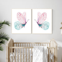 Butterfly nursery, girl nursery, Nursery decor girl pink and teal, butterfly nursery wall art, pink teal nursery, girl nursery decor