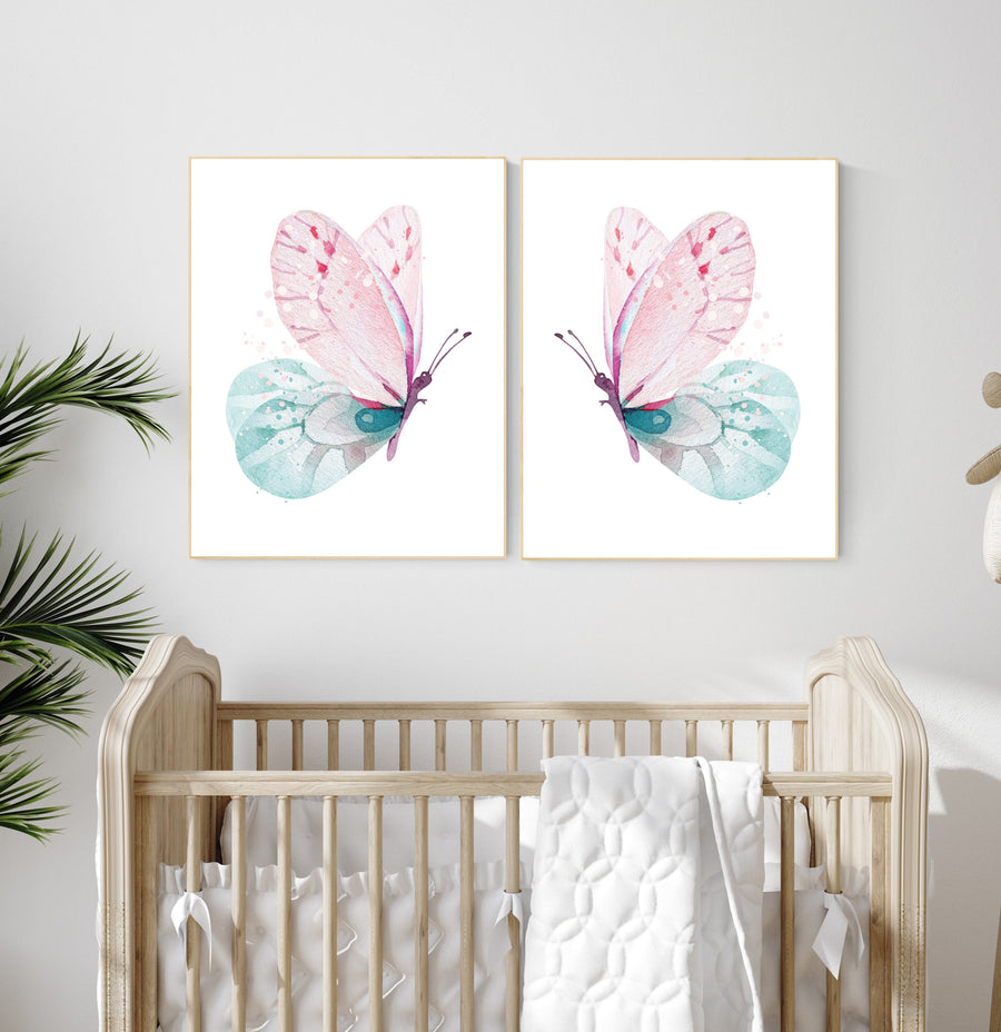 Butterfly nursery, girl nursery, Nursery decor girl pink and teal, butterfly nursery wall art, pink teal nursery, girl nursery decor