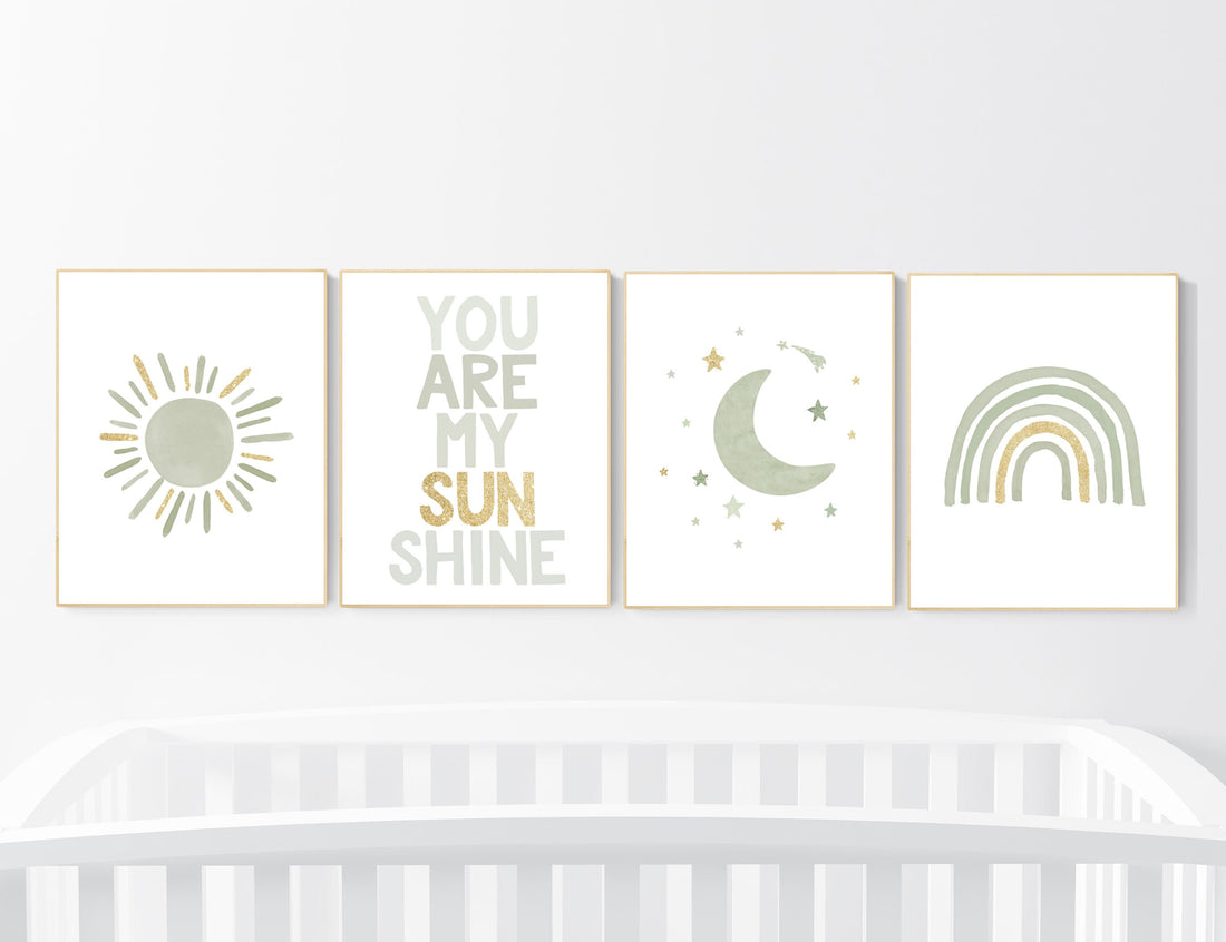 Nursery prints rainbow, gender neutral, sage green nursery wall decor, rainbow nursery, nursery decor neutral, green and gold