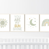 Nursery prints rainbow, gender neutral, sage green nursery wall decor, rainbow nursery, nursery decor neutral, green and gold