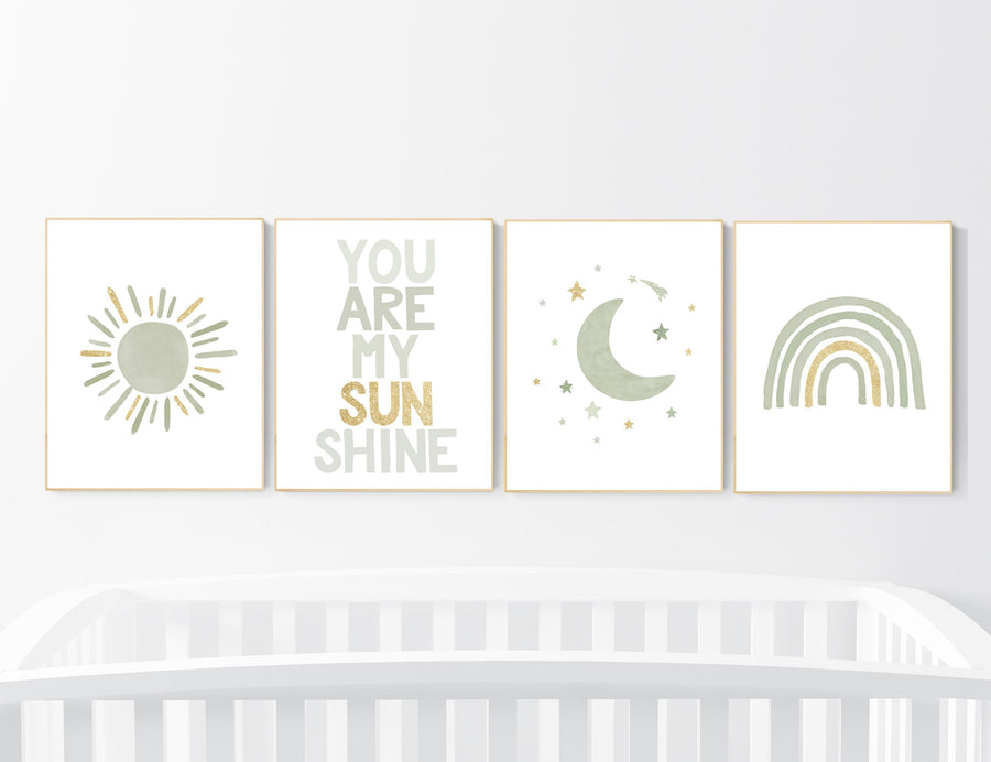 Nursery prints rainbow, gender neutral, sage green nursery wall decor, rainbow nursery, nursery decor neutral, green and gold