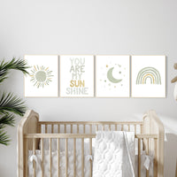 Nursery prints rainbow, gender neutral, sage green nursery wall decor, rainbow nursery, nursery decor neutral, green and gold