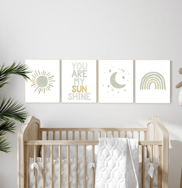 Nursery prints rainbow, gender neutral, sage green nursery wall decor, rainbow nursery, nursery decor neutral, green and gold