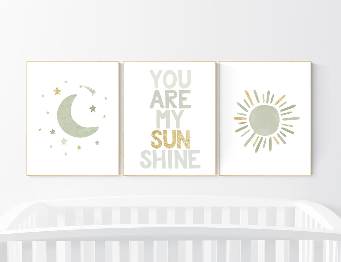 Nursery prints rainbow, gender neutral, sage green nursery wall decor, rainbow, sun, you are my sunshine, nursery decor neutral, green