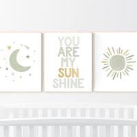 Nursery prints rainbow, gender neutral, sage green nursery wall decor, rainbow, sun, you are my sunshine, nursery decor neutral, green