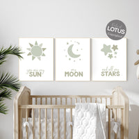 Gender neutral nursery, green nursery, moon nursery, moon and sun nursery, You Are My Sun My Moon And All My Stars, sage green nursery