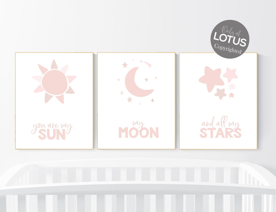 Girl nursery decor, moon nursery wall art, blush pink nursery, You Are My Sun My Moon And All My Stars, moon and sun nursery, nursery prints