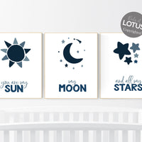 Boy nursery wall decor, Navy nursery decor, boy nursery decor blue, You Are My Sun My Moon And All My Stars, blue nursery decor, boy nursery