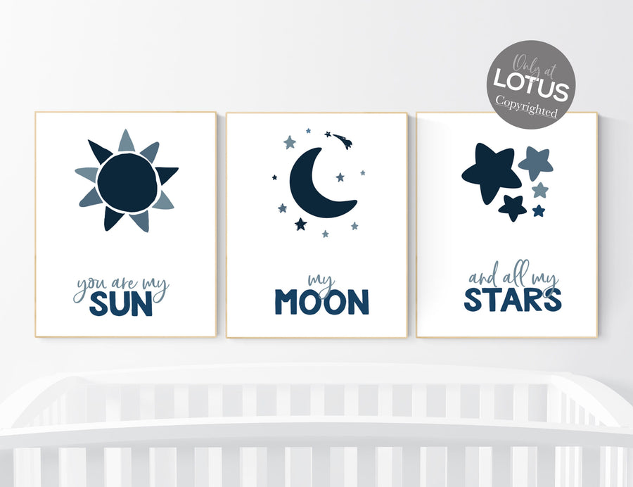 Boy nursery wall decor, Navy nursery decor, boy nursery decor blue, You Are My Sun My Moon And All My Stars, blue nursery decor, boy nursery