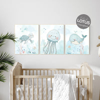 Under the sea wall art, Ocean nursery decor, Nautical nursery print set, under the sea nursery, gender neutral nursery, ocean nursery