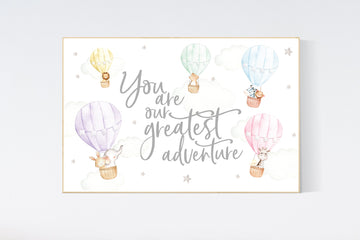 Nursery decor gender neutral, balloon nursery, you are our greatest adventure, Hot air balloon nursery, safari animals, twin nursery
