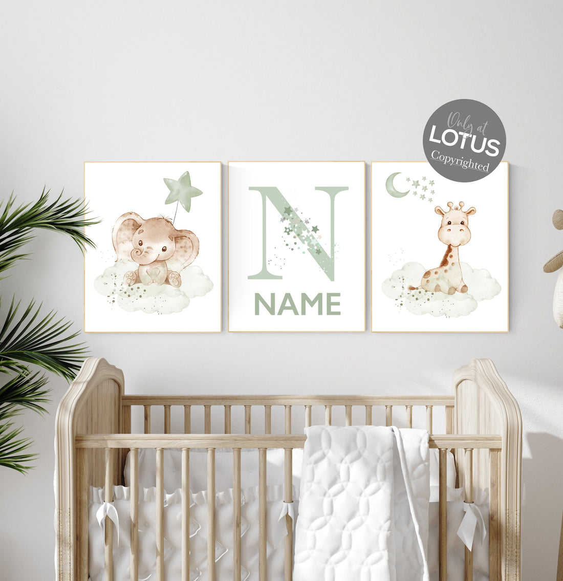 Nursery wall art animals, green nursery, gender neutral nursery, sage green, baby room decor, giraffe nursery, elephant, animal prints