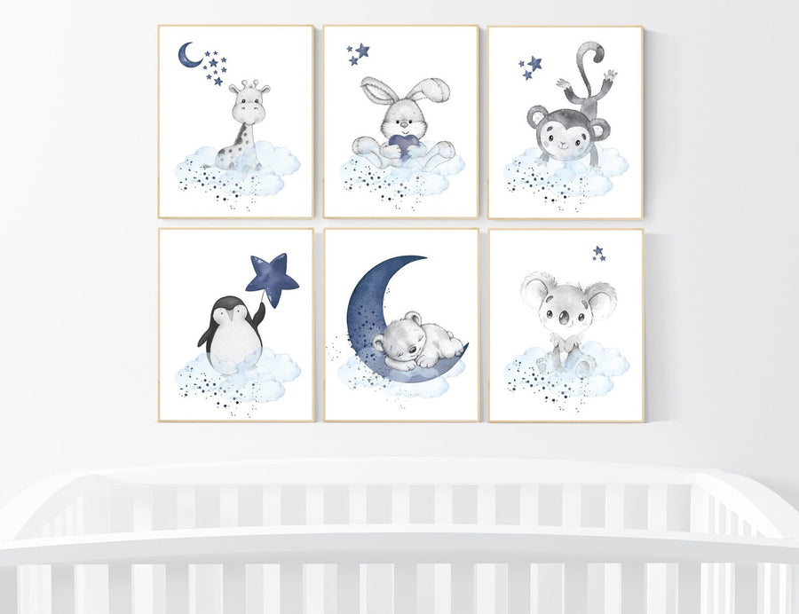 CANVAS LISTING: Nursery decor boy animals, nursery wall art boy, navy blue, animal prints for nursery, navy blue nursery wall decor