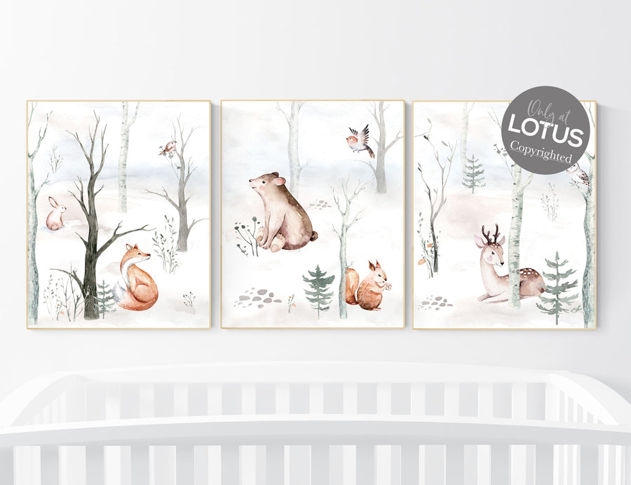 CANVAS LISTING: Nursery decor woodland animals, gender neutral nursery, Woodland Nursery Wall Art, Woodland animal prints