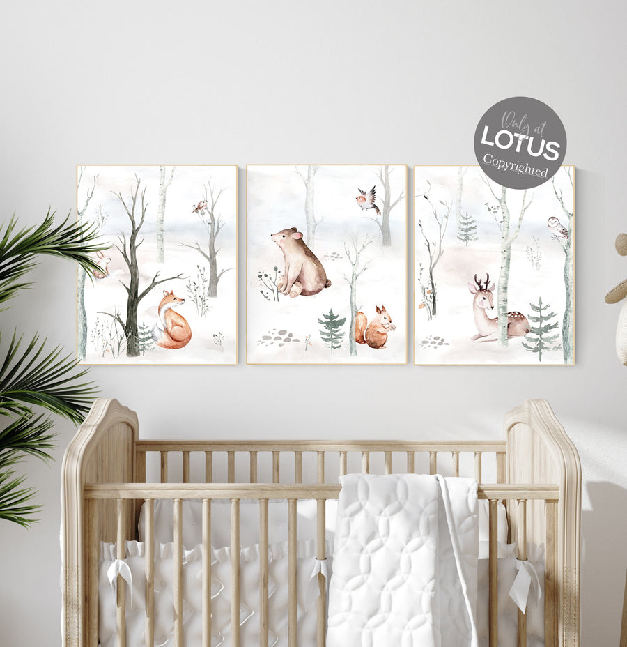 CANVAS LISTING: Nursery decor woodland animals, gender neutral nursery, Woodland Nursery Wall Art, Woodland animal prints