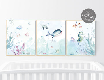 Under the sea wall art, Ocean nursery decor, Nautical nursery print set, under the sea nursery, gender neutral nursery, ocean, nautical